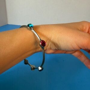 Silver Bracelet with Red and Blue Accents